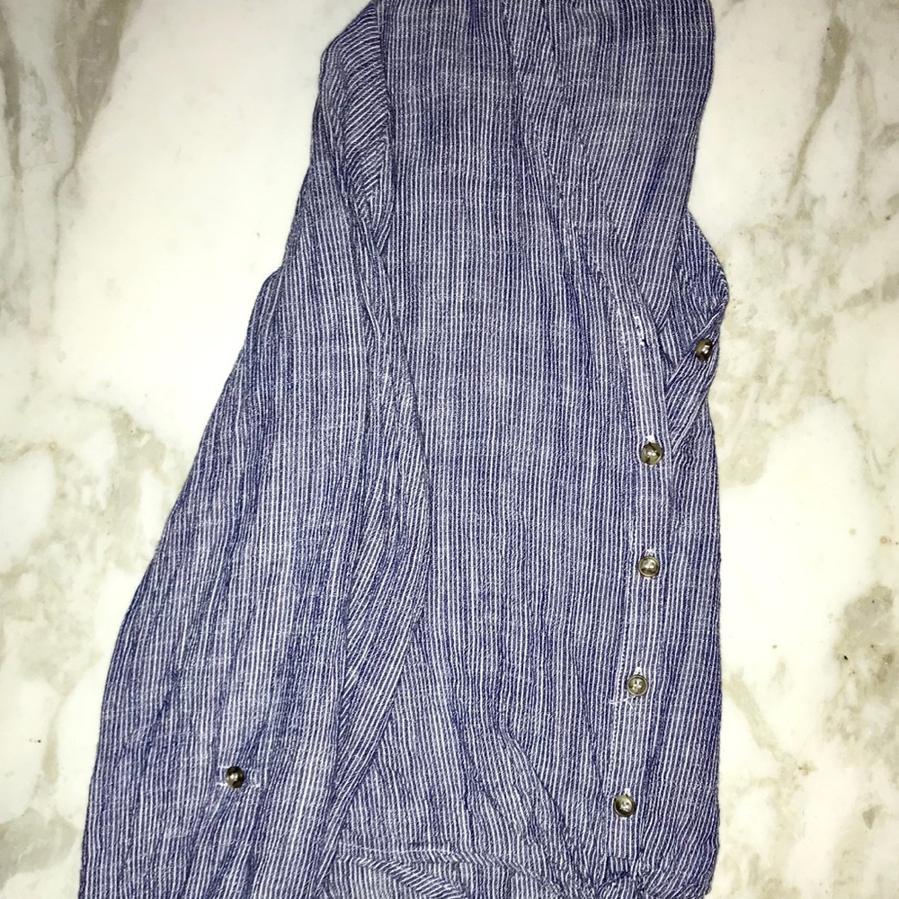 Long sleeve blue and white striped blouse